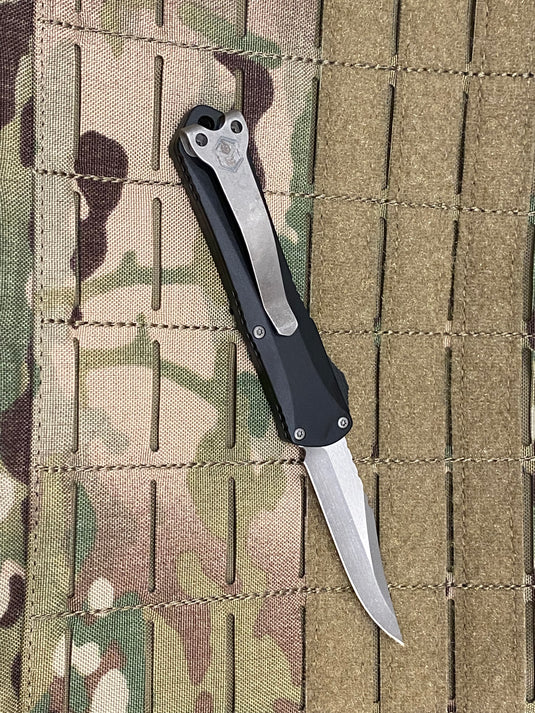 HERETIC MANTICORE-S OTF AUTO BOWIE EDGE BLACK WITH BATTLEWORN BLADE H022B-5A